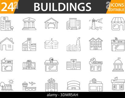 Jeu d'icônes de ligne de construction avec des traits modifiables. Illustration de Vecteur