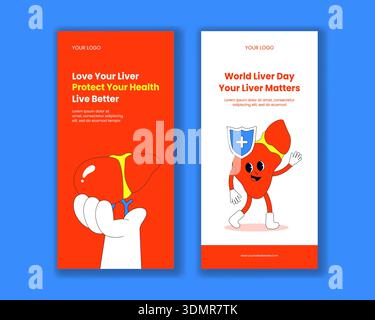 Illustration de fond de bannière verticale Flat Hand Drawn Cartoon World Liver Day Illustration de Vecteur