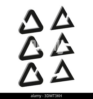 jeu d'icônes de triangle 3d. Forme delta isométrique. Vecteur boucle noire. Symbole de logo géométrique. SPE 10. Illustration de Vecteur