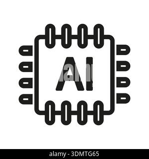 Symbole d'icône de puce. Intelligence artificielle IA. Processeur vectoriel informatique. Circuit imprimé technologique. Illustration de Vecteur