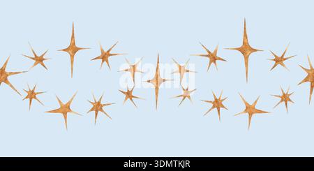 Gold Stars Seamless bordure céleste magique aquarelle décorative horizontale peinte à la main fond lavande Banque D'Images