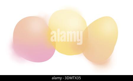 Trois blobs ronds colorés transparents, inégaux et se chevauchant sur fond blanc. Illustration vibrante abstraite. Blobs jaunes, roses et oranges. Banque D'Images
