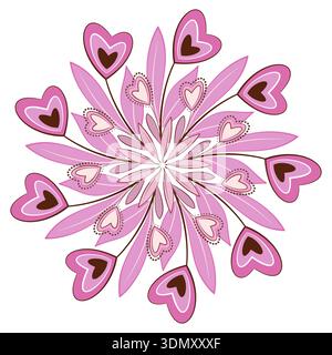 Bouquet rond Kawaii de fleurs roses Illustration de Vecteur