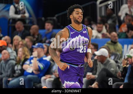 Orlando, Floride, États-Unis, 7 février 2026, le gardien du Jazz de l'Utah Brice Sensabaugh #28 au Kia Center. (Crédit photo : Marty Jean-Louis/Alamy Live News Banque D'Images