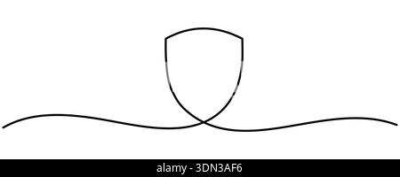 Dessin au trait continu du blindage. Arrière-plan de dessin d'une ligne. Illustration vectorielle. Icône de bouclier de protection, contour modifiable. Illustration de Vecteur