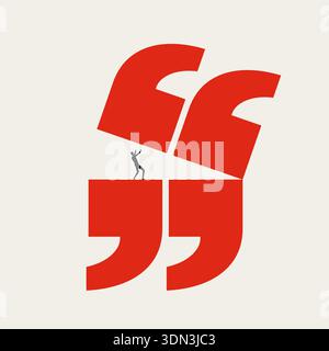 Cette illustration minimale montre un homme d'affaires masculin sous la pression de grandes guillemets rouges. Le concept de vecteur sert de symbole pour le repu d'entreprise Illustration de Vecteur