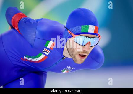 Milan, Italie. 08th Feb, 2026. MILAN, ITALIE - 8 FÉVRIER : Michele Malfatti, de l'Italie, concourant au 5000m masculin lors de la deuxième journée de patinage de vitesse - Jeux Olympiques d'hiver Milano Cortina 2026 au stade de patinage de vitesse de Milan le 8 février 2026 à Milan, Italie. (Photo de Joris Verwijst/Agence BSR) crédit : Agence BSR/Alamy Live News Banque D'Images
