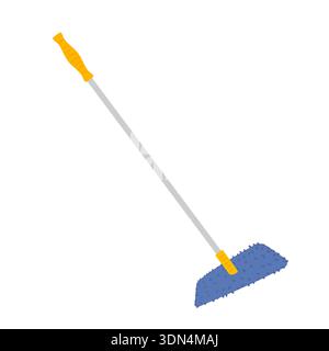 Balai à franges avec une éponge bleue. Serviette douce en microfibre sur balai à franges avec manche long pour le nettoyage des sols dans les bureaux et les maisons. Illustration vectorielle. Illustration de Vecteur