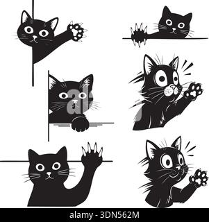 Ensemble de personnages mignons Black Cat Doodle pour des projets créatifs amusants Illustration de Vecteur