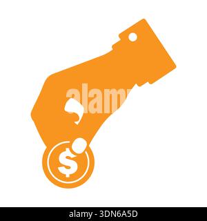 Silhouette de couleur orange de main tenant Dollar coin pour le paiement d'affaires et l'illustration de concept de charité Illustration de Vecteur