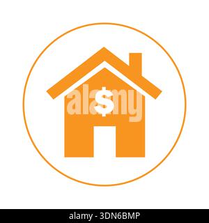 Orange House Silhouette avec Dollar Sign à l'intérieur d'un cercle pour l'illustration vectorielle de financement immobilier Illustration de Vecteur