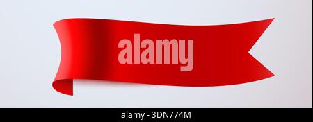 Bannière ruban rouge vif avec ombre réaliste, idéale pour les ventes et les promotions sur un fond clair. Illustration vectorielle. Illustration de Vecteur