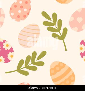 Dessin animé oeufs de pâques motif sans couture. Oeuf coloré décoratif avec des coeurs, des points, des rayures et des fleurs. Impression de vacances saisonnières de printemps, vecteur sapid Illustration de Vecteur