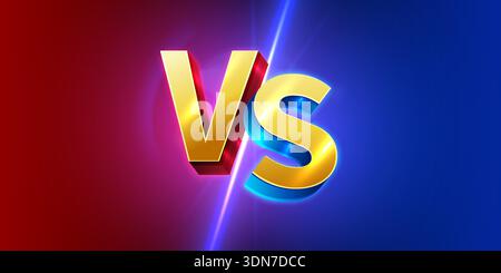 Golden 3D VS versus texte sur un fond rouge et bleu dramatique, représentant la compétition ou la comparaison. Illustration vectorielle. Illustration de Vecteur