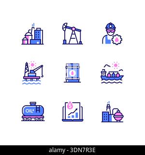 Industrie pétrolière - jeu d'icônes de style de conception de ligne Illustration de Vecteur