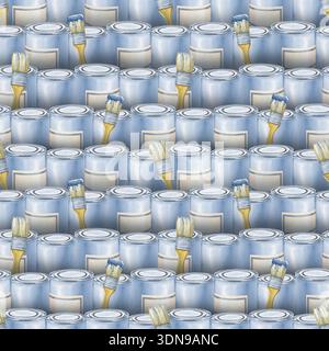 Dessin sans couture à partir de boîtes de peinture et de pinceaux. Illustration aquarelle des outils de travail du peintre. Arrière-plan horizontal réaliste pour le Banque D'Images