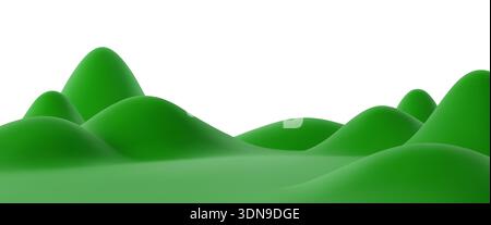paysage de collines d'herbe verte 3d avec des courbes douces et un terrain en couches. Paysage naturel vectoriel montrant le champ de prairie, les montagnes et les pentes vallonnées. Fond de campagne de vecteur, scène d'été ou de printemps Illustration de Vecteur