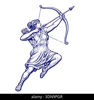 Artemis déesse de la mythologie grecque, illustration vectorielle IA, intelligence artificielle Illustration de Vecteur