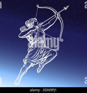 Artemis déesse de la mythologie grecque, illustration vectorielle IA, intelligence artificielle Illustration de Vecteur