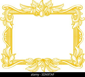 Cadre en filigrane doré. Bordure vintage fleurie ornée Illustration de Vecteur