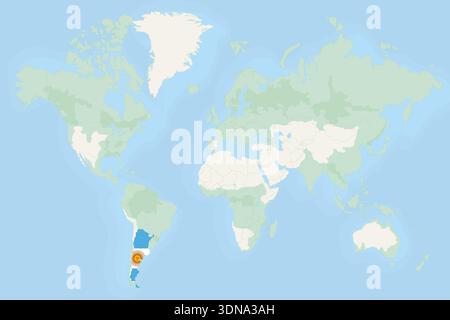 L'Argentine a mis en évidence sur la carte du monde avec le drapeau national. Carte du monde vectorielle avec l'Argentine mise en évidence à l'aide de son drapeau national. Illustration de Vecteur