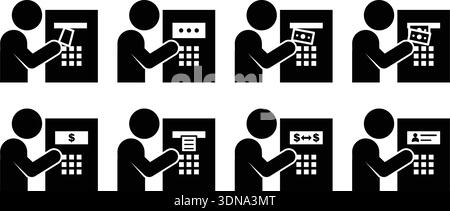 Icône de transaction bancaire au guichet automatique illustration d'un pictogramme indiquant les actions de la banque du client Illustration de Vecteur