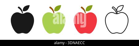Icône pomme. Icônes de pomme silhouette isolées sur fond blanc. Façonner les fruits. Symbole de nutrition santé. Pictogramme de contour. Objet simple. Nutritif Illustration de Vecteur