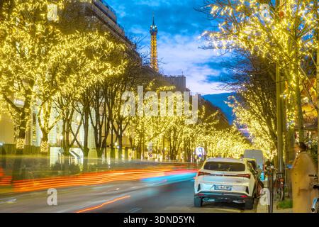 France, Paris, Avenue Montaigne pendant les vacances de Noël Banque D'Images
