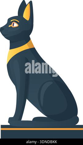 Statue de Bastet. Icône égyptienne de divinité de chat noir isolé sur fond blanc Illustration de Vecteur