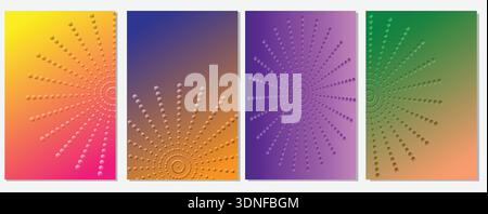 Arrière-plans à gradient vectoriel avec motifs de lignes pointillées radiales. Orange, rose, bleu, violet, vert abstrait Sunburst designs pour les médias sociaux, flyer, pos Illustration de Vecteur