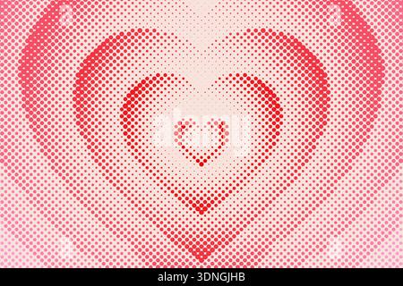 Fond de coeur. Fond avec des coeurs dans le style comique. Symbole de coeur rose amour romantique. Foyer à motif rouge. Tunnel concentrique. Géométrique esthétique Illustration de Vecteur