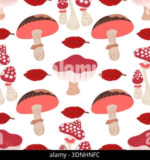 Joli motif sans couture d'automne avec des champignons. Champignons de conte de fées. Motif Illustration de Vecteur