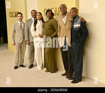 Beverly Hills, États-Unis. 10 février 2026. SEV Ohanian, de gauche à droite, Ryan Coogler, Zinzi Evans, Wunmi Mosaku, Delroy Lindo et Miles Caton assistent au 98e déjeuner annuel des nominés aux Oscars au Beverly Hilton Hotel à Beverly Hills, Californie, le mardi 10 février 2026. Photo de Jim Ruymen/UPI crédit : UPI/Alamy Live News Banque D'Images