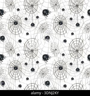 Modèle sans couture pour les araignées et les toiles d'halloween. Illustration aquarelle dessinée à la main, dessin animé. Dessin pour rubans, invitations, bannière. Octobre Banque D'Images