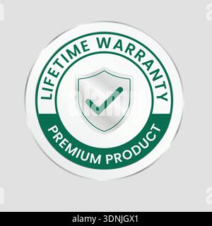 Badge de produit Premium de garantie à vie avec vecteur de coche de bouclier Illustration de Vecteur
