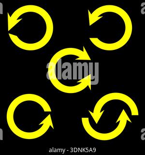 Icônes de rafraîchissement jaune éclatant. Symbolisme circularisant du mouvement. Illustration vectorielle solidifiée. Eléments de processus dynamiques. Illustration de Vecteur
