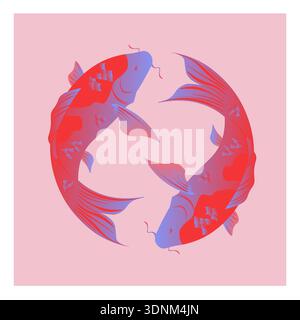 Deux poissons koi formant cercle, symbole d'équilibre, de chance, de prospérité. Illustration de Vecteur