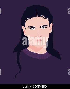 Triste visage de jeune homme brune sur un fond sombre, illustration de portrait émotionnel dans un style vectoriel plat moderne. Illustration de Vecteur
