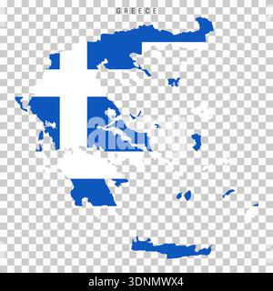 Carte de la Grèce avec les couleurs du drapeau national, isolé sur fond. Silhouette détaillée avec des îles pour le voyage, la géographie et l'infographie. Banque D'Images