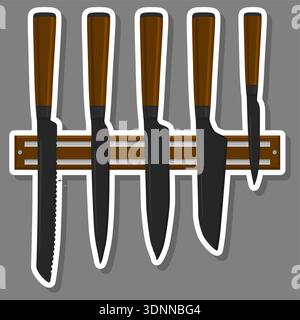 Illustration sur le thème grand ensemble de couleurs différents types couteau de taille différente pour boucher, modèle de couteau kit composé de l'accessoire de collection à boucher Illustration de Vecteur