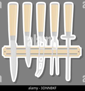 Illustration sur le thème grand ensemble de couleurs différents types couteau de taille différente pour boucher, modèle de couteau kit composé de l'accessoire de collection à boucher Illustration de Vecteur