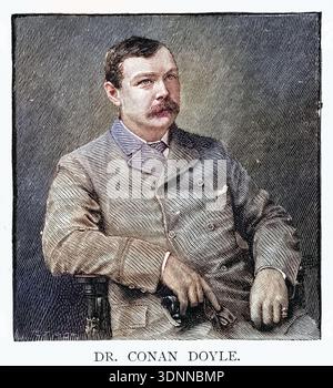 Gravure ancienne d'Arthur Conan Doyle, écrivain britannique et médecin. Il a créé le personnage Sherlock Holmes en 1887 Banque D'Images