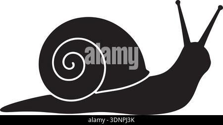 Art vectoriel de silhouette d'escargot isolé sur fond blanc, représentant un mollusque de jardin avec une coquille en spirale et des antennes. Simple, propre, noir et blanc. Illustration de Vecteur