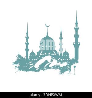 Mosquée symbole bleu monochrome Ramadan. Dessiné à la main. Pas ai, illustration vectorielle. Illustration de Vecteur
