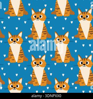 Modèle sans couture avec des chatons mignons drôles. Différents chats sur fond de couleur. Imprimé de mode pour les enfants, texture enfantine. Illustration vectorielle pour tissu Illustration de Vecteur