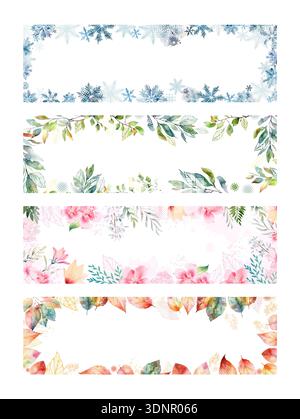 Un ensemble de fonds d'aquarelle horizontaux représentant différentes saisons de l'année. Dessiné à la main. Pas ai, illustration vectorielle. Illustration de Vecteur