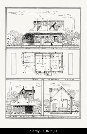 Plan d'élévation de la maison vintage et plan du premier étage Illustration de Vecteur