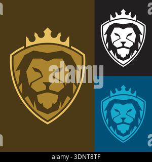 Tête de lion avec concept de bouclier Illustration de Vecteur