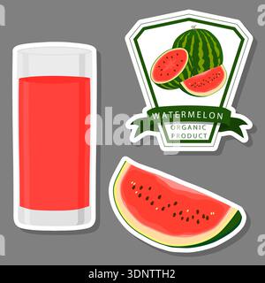 Illustration sur le thème grand ensemble de différents types de jus de pastèque dans une tasse en verre, motif de pastèque de jus composé de boisson organique de collection à gla Illustration de Vecteur