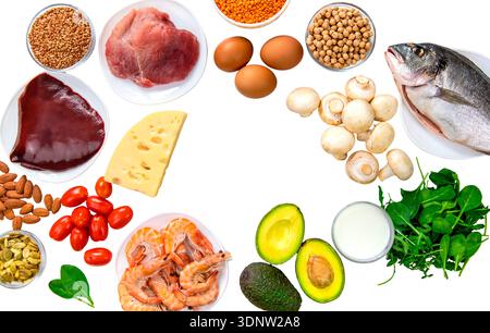 Aliments qui contiennent des vitamines B. Mise au point sélective. Banque D'Images